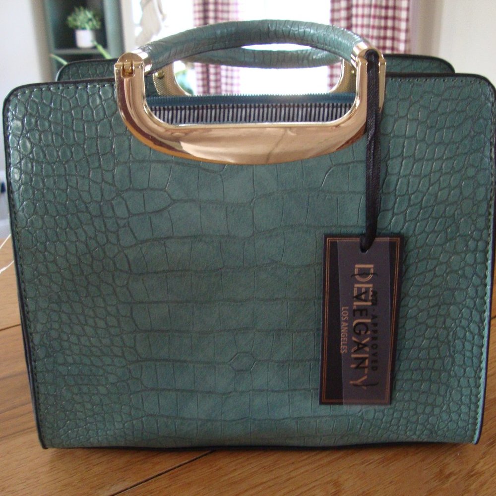 Deluxity  Los Angeles Turquoise Faux Croc Leather Handbag ~ NWT